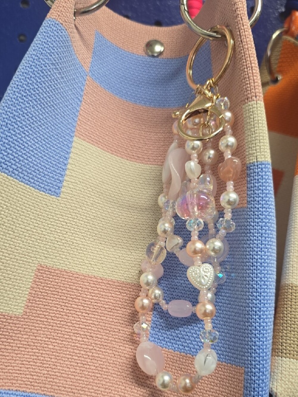Pastel Geometric Tote with Beaded Charm - Picture 2 of 2